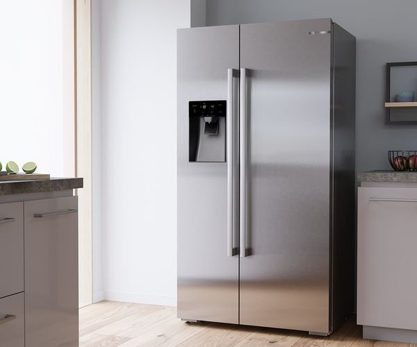 Modern stainless steel double door fridge