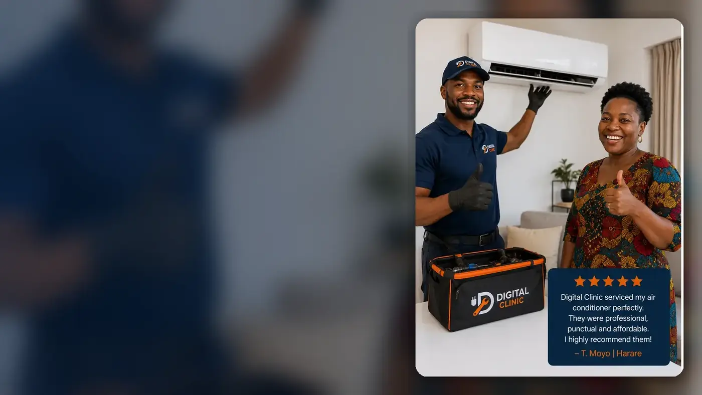 Happy Digital Clinic customer after air conditioning service
